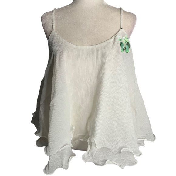 Sheer Flowy Butterfly Tank Top M White Adjustable Straps Romantic Layers NEW - Picture 1 of 7